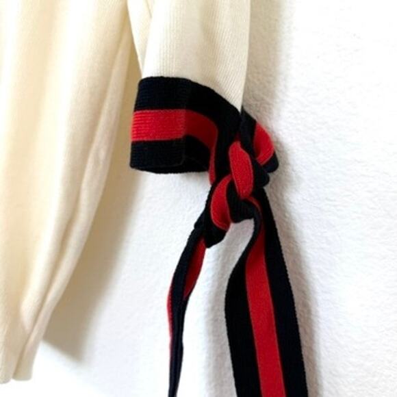 Pixie Market Cream Knit Sweater with Ribbon Tie Sleeves Size M Preppy Old Money - Picture 3 of 5